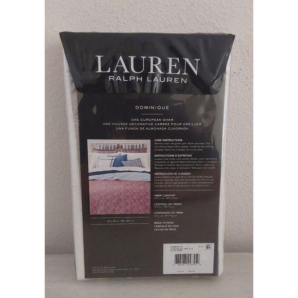 Ralph Lauren DOMINIQUE YARN DYE Blue White European Euro Pillow Sham 26"x26" - Picture 7 of 10